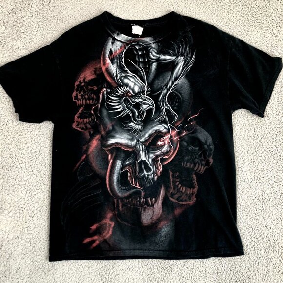 Vintage Skull Shirt Mens Large Black Dragon Y2K Grunge Emo Cyber Punk Goth Metal - Picture 1 of 4